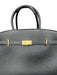 DeMellier Black Leather Gold Tone Hardware Top Handle Magnetic Close Satchel Bag Black / Midi