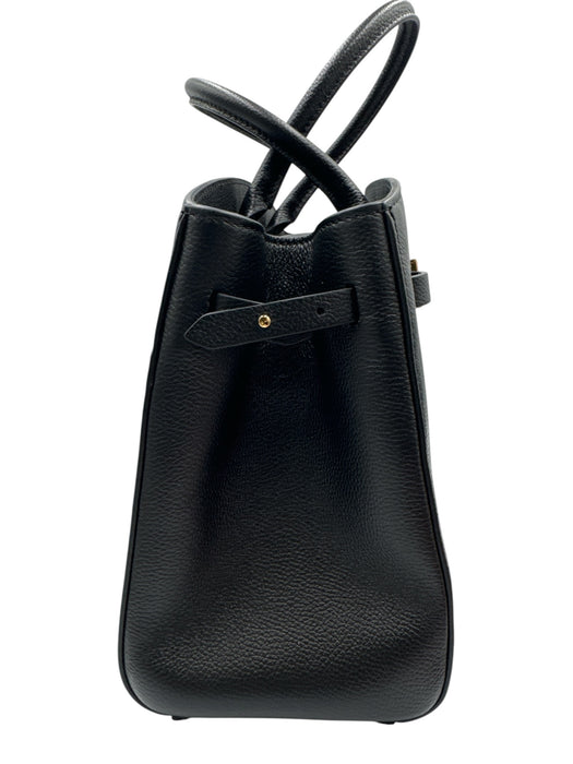 DeMellier Black Leather Gold Tone Hardware Top Handle Magnetic Close Satchel Bag Black / Midi