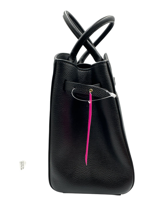 DeMellier Black Leather Gold Tone Hardware Top Handle Magnetic Close Satchel Bag Black / Midi