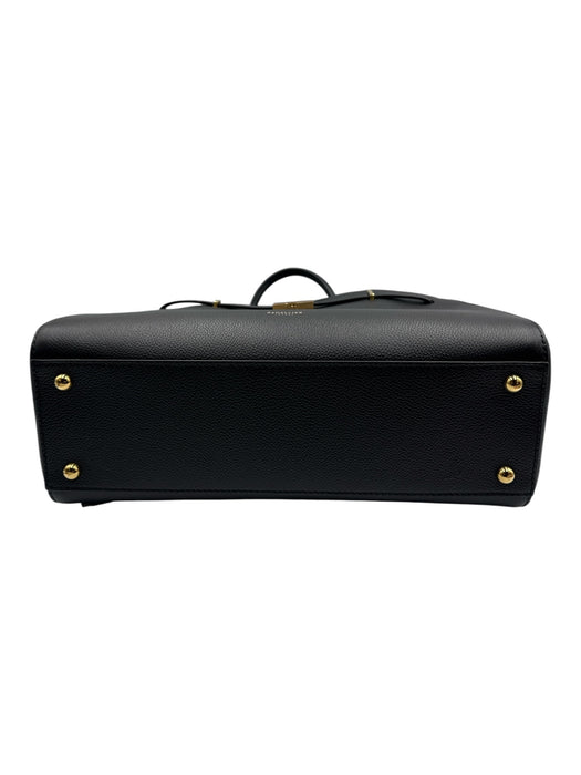 DeMellier Black Leather Gold Tone Hardware Top Handle Magnetic Close Satchel Bag Black / Midi