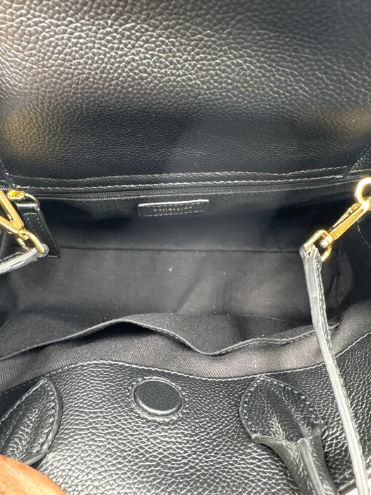 DeMellier Black Leather Gold Tone Hardware Top Handle Magnetic Close Satchel Bag Black / Midi