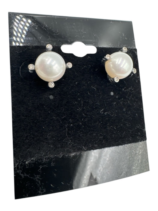 David Yurman Silver & Pearl Pearl Pave Diamonds Cable Post Back Studs Earrings Silver & Pearl