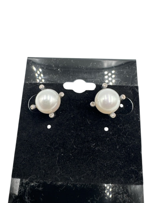 David Yurman Silver & Pearl Pearl Pave Diamonds Cable Post Back Studs Earrings Silver & Pearl