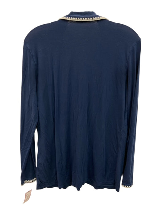 Eberjey Size XS Navy Blue & White Tencel Long Sleeve Contrast Stitch Pant Set Navy Blue & White / XS