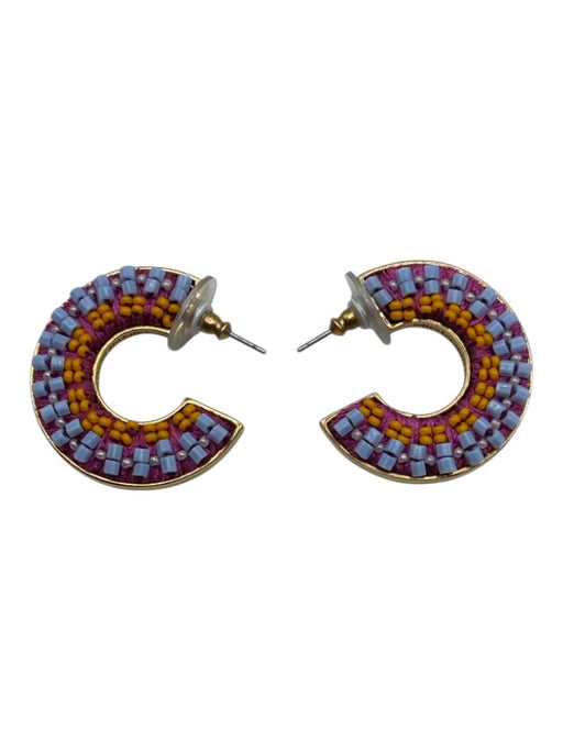 Mignonne Gavigan BLue, Yellow, Gold Gold Tone Metal Beaded Open Hoop Earrings BLue, Yellow, Gold