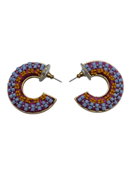 Mignonne Gavigan BLue, Yellow, Gold Gold Tone Metal Beaded Open Hoop Earrings BLue, Yellow, Gold