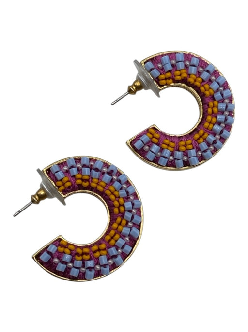 Mignonne Gavigan BLue, Yellow, Gold Gold Tone Metal Beaded Open Hoop Earrings BLue, Yellow, Gold