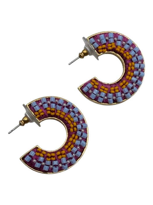 Mignonne Gavigan BLue, Yellow, Gold Gold Tone Metal Beaded Open Hoop Earrings BLue, Yellow, Gold