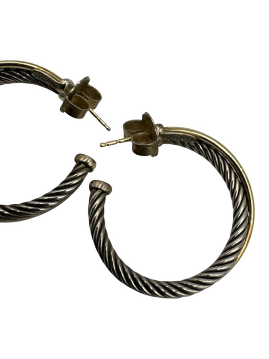 David Yurman Silver & Gold 925 Silver 18K Gold Twist Open Hoop Earrings Silver & Gold