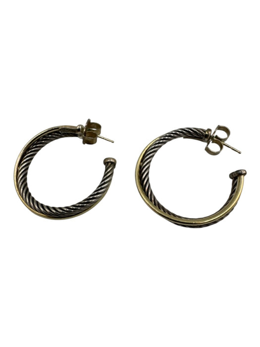 David Yurman Silver & Gold 925 Silver 18K Gold Twist Open Hoop Earrings Silver & Gold