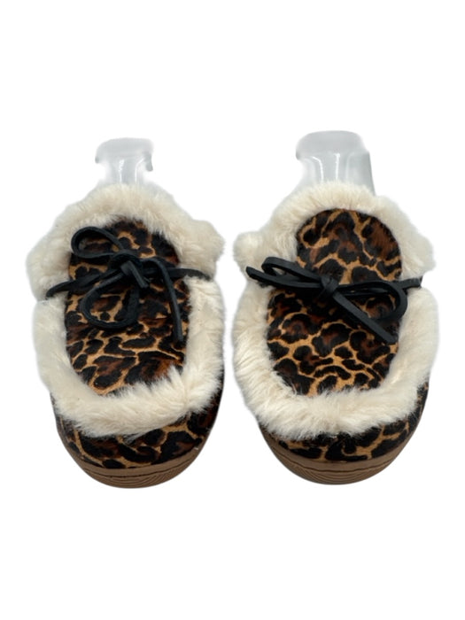 J. Crew Shoe Size 7 Tan & black Leather Leopard Print Faux Fur Lining Mules Tan & black / 7