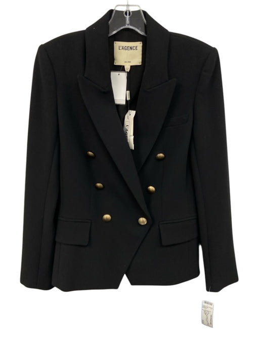 L'agence Size 2 Black Polyester & Viscose Double Breasted Blazer Jacket Black / 2