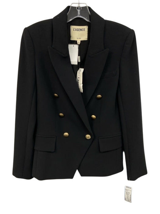 L'agence Size 2 Black Polyester & Viscose Double Breasted Blazer Jacket Black / 2