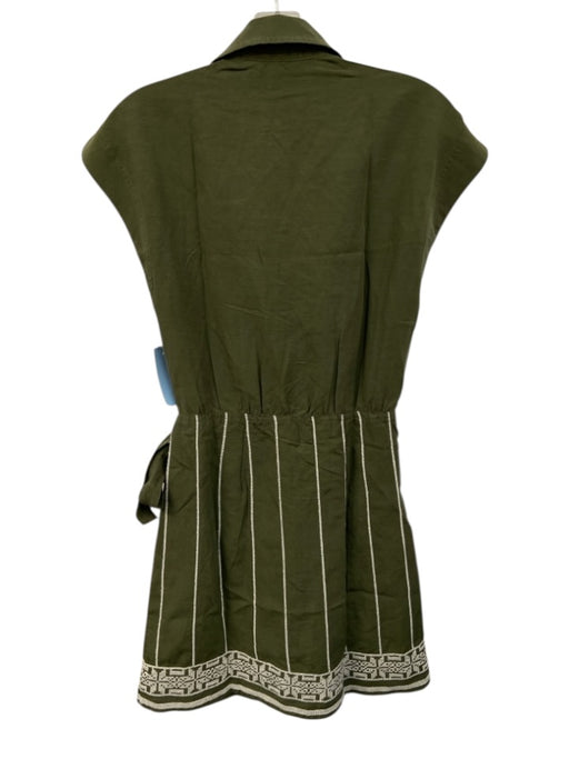 Banana Republic Size XXS Green & White Linen & Lyocell Tie Belt Wrap Dress Green & White / XXS