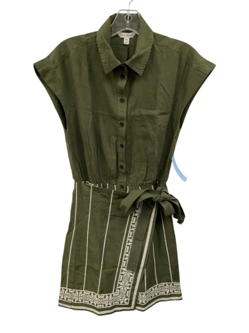 Banana Republic Size XXS Green & White Linen & Lyocell Tie Belt Wrap Dress Green & White / XXS