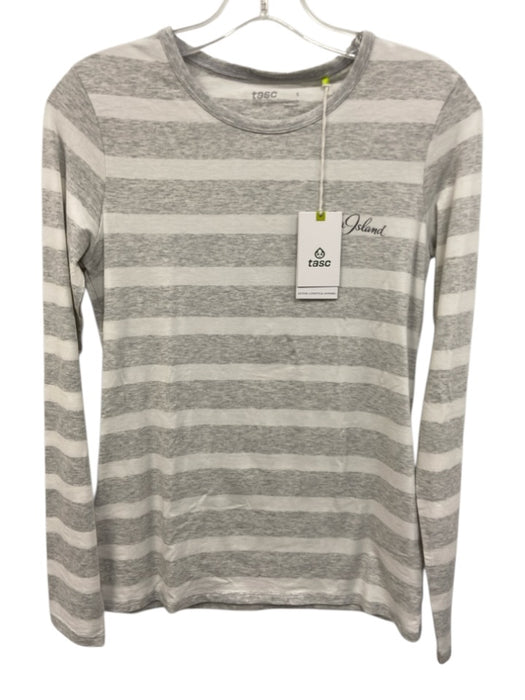 Tasc Size S White & Grey Cotton & Viscose Long Sleeve Striped Top White & Grey / S