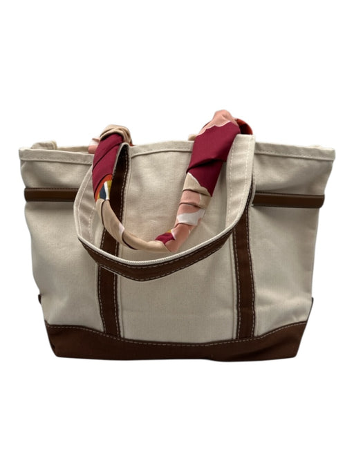 CB Station Beige & Brown Canvas Tote Goldtone Hardware Leather Trim Bag Beige & Brown