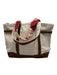CB Station Beige & Brown Canvas Tote Goldtone Hardware Leather Trim Bag Beige & Brown