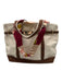 CB Station Beige & Brown Canvas Tote Goldtone Hardware Leather Trim Bag Beige & Brown