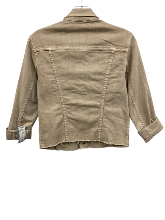 L'agence Size S Tan Cotton Denim Raw Hem Button Up Jacket Tan / S