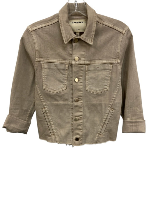 L'agence Size S Tan Cotton Denim Raw Hem Button Up Jacket Tan / S