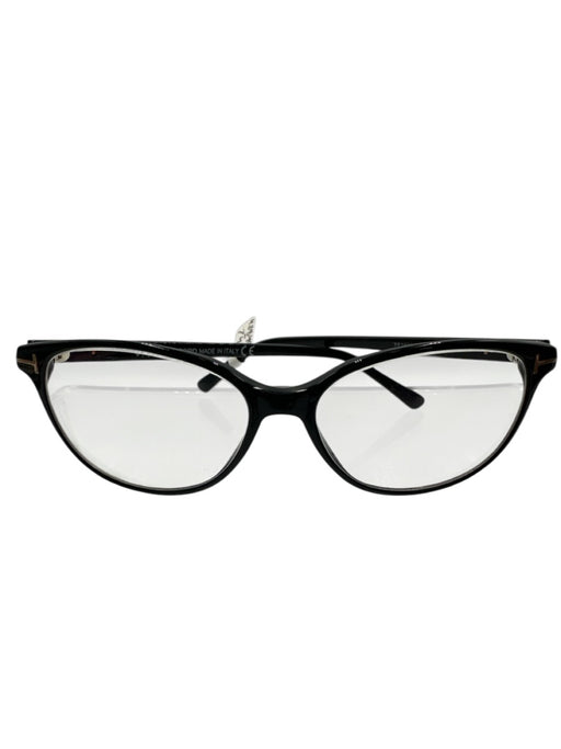 Tom Ford Black Acetate Gold Accents T Clear Lens Cat Eye Glasses Black