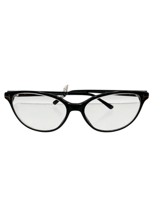 Tom Ford Black Acetate Gold Accents T Clear Lens Cat Eye Glasses Black