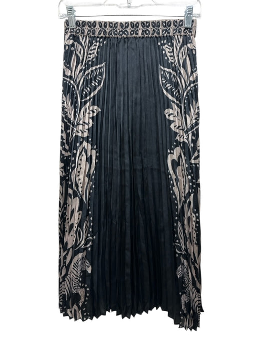 Caballero Size XS Black & Beige Polyester & Viscose Abstract Leaf Print Skirt Black & Beige / XS