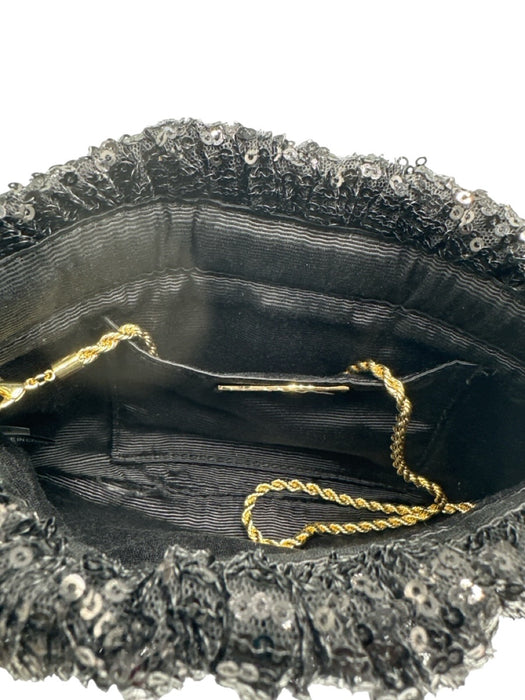 Loeffler Randall Black & Gold Sequin Twisted Chain Pleated Clutch Bag Black & Gold / Small