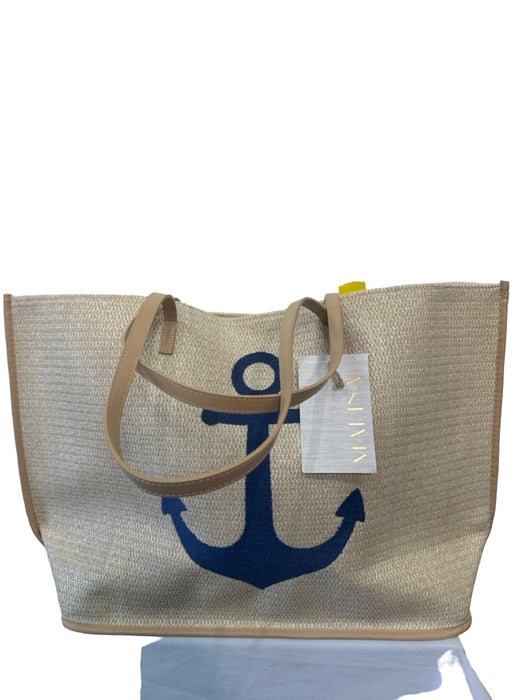 Marina Beige & Navy Polyethylene Double Top Handle Woven Tote Anchor Bag Beige & Navy / XL