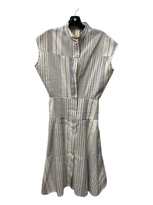 Maria + Cornejo Size 4 Cream & Gray Linen Drop Shoulder Striped Front Zip Dress Cream & Gray / 4