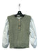 Veronica Beard Size Medium Green & White Cotton Round Neck Long Puff Sleeve Top Green & White / Medium