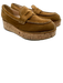 Prada Shoe Size 37 Caramel Brown Suede & Cork Contrast Stitch Cork Wedge Loafers Caramel Brown / 37