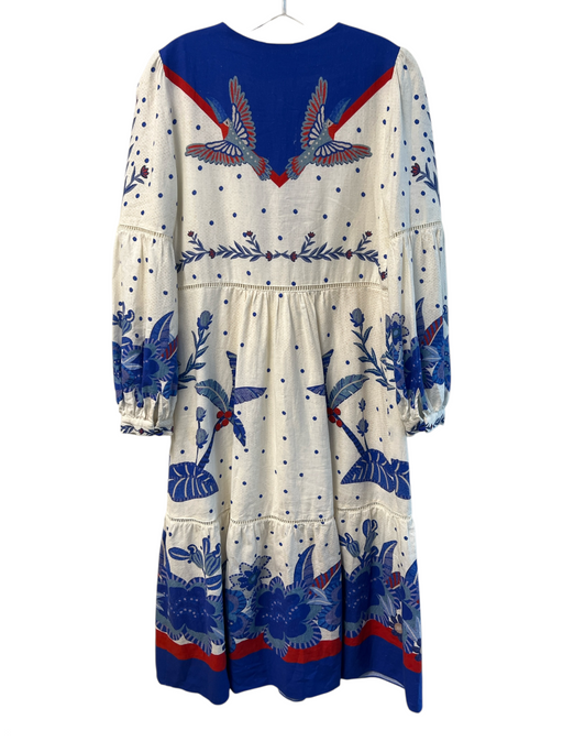 Farm Rio Size M Blue, White & Red Viscose Round Neck Ankle Length Dress Blue, White & Red / M