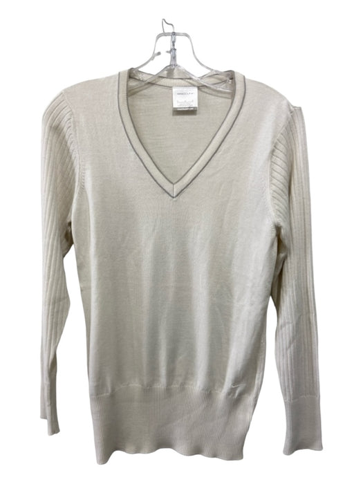 Nike Golf Size M Beige Polyester Blend V Neck Ribbed Sleeves Long Sleeve Sweater Beige / M