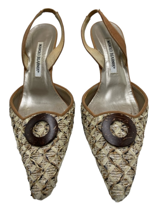 Manolo Blahnik Shoe Size 39 Beige Tweed Slingback Pointed Toe Pumps Beige / 39