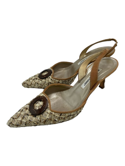 Manolo Blahnik Shoe Size 39 Beige Tweed Slingback Pointed Toe Pumps Beige / 39