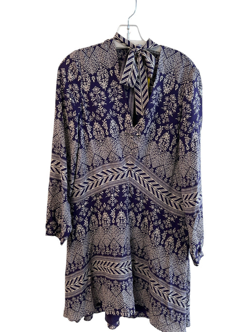 Tory Burch Size 10 Purple & Beige No Fabric Tag Floral Long Sleeve V Neck Dress Purple & Beige / 10