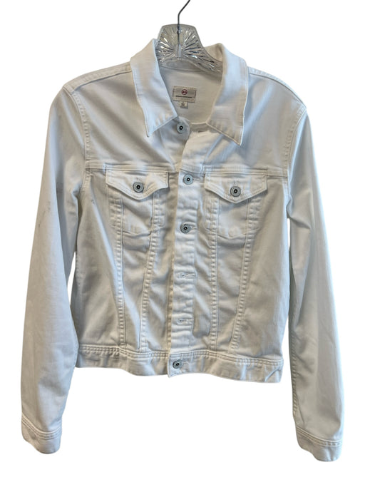 AG Size Large White Cotton Blend Pockets Silver Buttons Jean Jacket Jacket White / Large