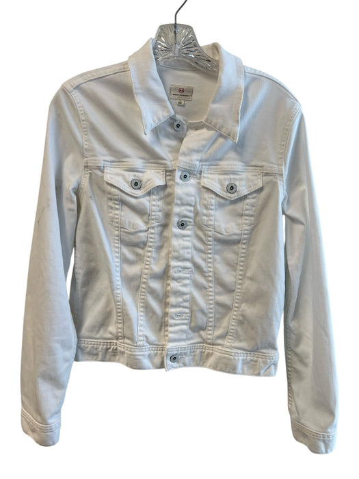 AG Size Large White Cotton Blend Pockets Silver Buttons Jean Jacket Jacket White / Large