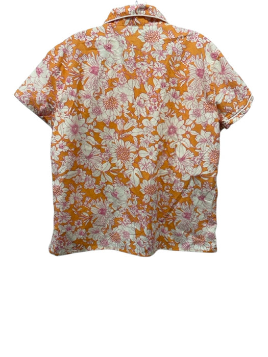 J. Crew Size M Orange & cream Cotton Drawstring Floral Button Down Short Set Orange & cream / M