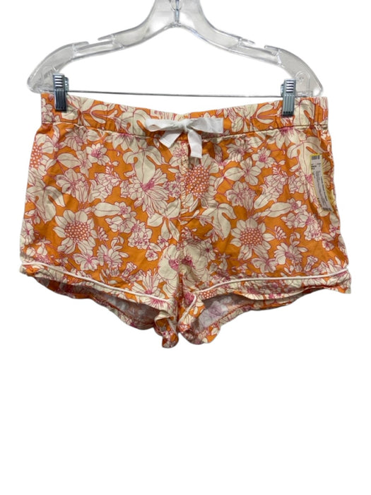 J. Crew Size M Orange & cream Cotton Drawstring Floral Button Down Short Set Orange & cream / M
