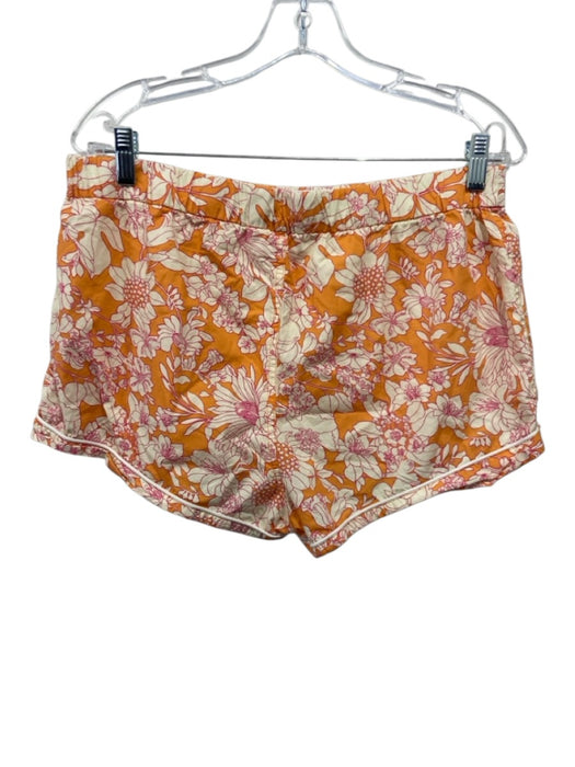 J. Crew Size M Orange & cream Cotton Drawstring Floral Button Down Short Set Orange & cream / M
