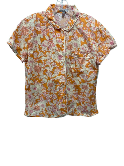 J. Crew Size M Orange & cream Cotton Drawstring Floral Button Down Short Set Orange & cream / M