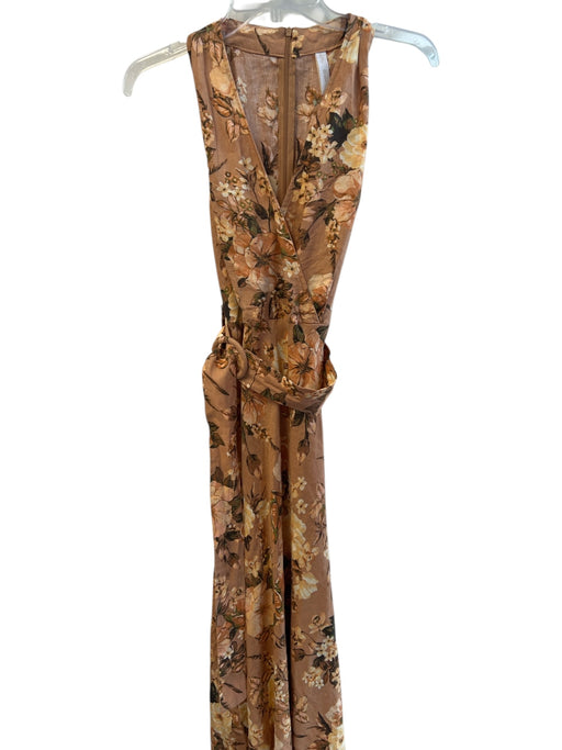 MNG Size 8 Burnt Orange No Fabric Tag Sleeveless Floral Print V Neck Dress Burnt Orange / 8
