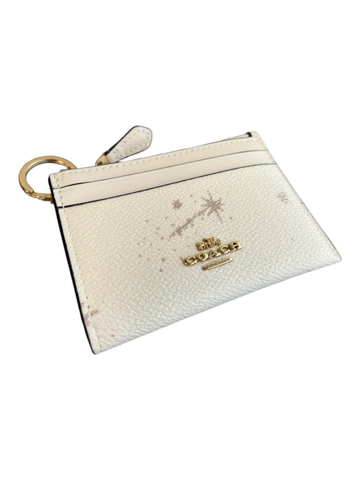 Coach White Leather Zip Close Star Design Gold Hardware Card Holder Wallets White