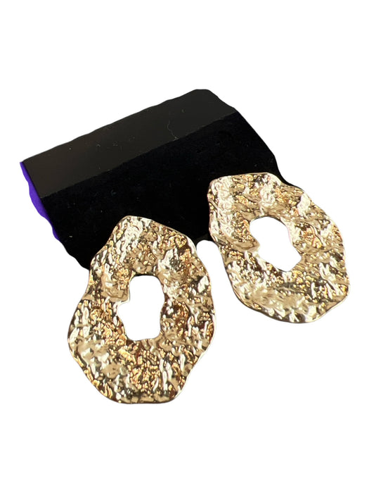 No Brand Gold Metal Round Texture Earrings Gold