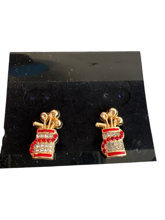 No Brand Red & Gold Metal Studded Golf club charm Earrings Red & Gold