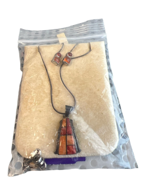 No Brand Orange Metal Sterling Silver Checkered Matching Set Necklace Orange