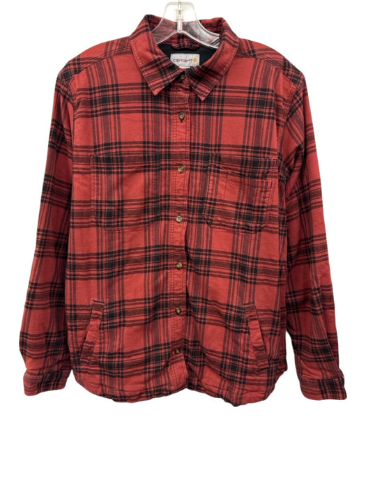 Carhartt Size L Red & Black No Fabric Tag Plaid Button Front Collared Jacket Red & Black / L